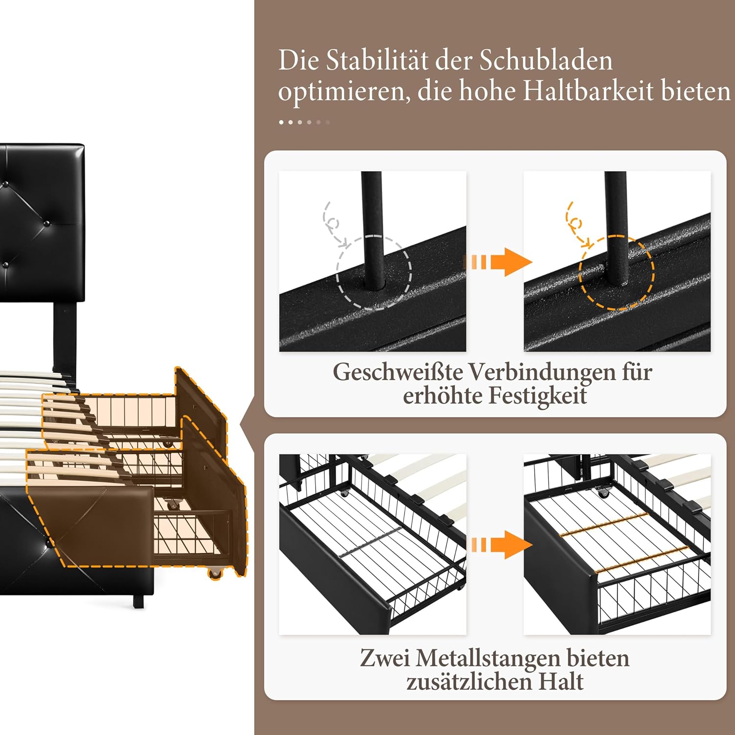 DRULINE LED Einzelbett Doppelbett 140x200 cm Polsterbett Stauraum mit 4 Schubladen